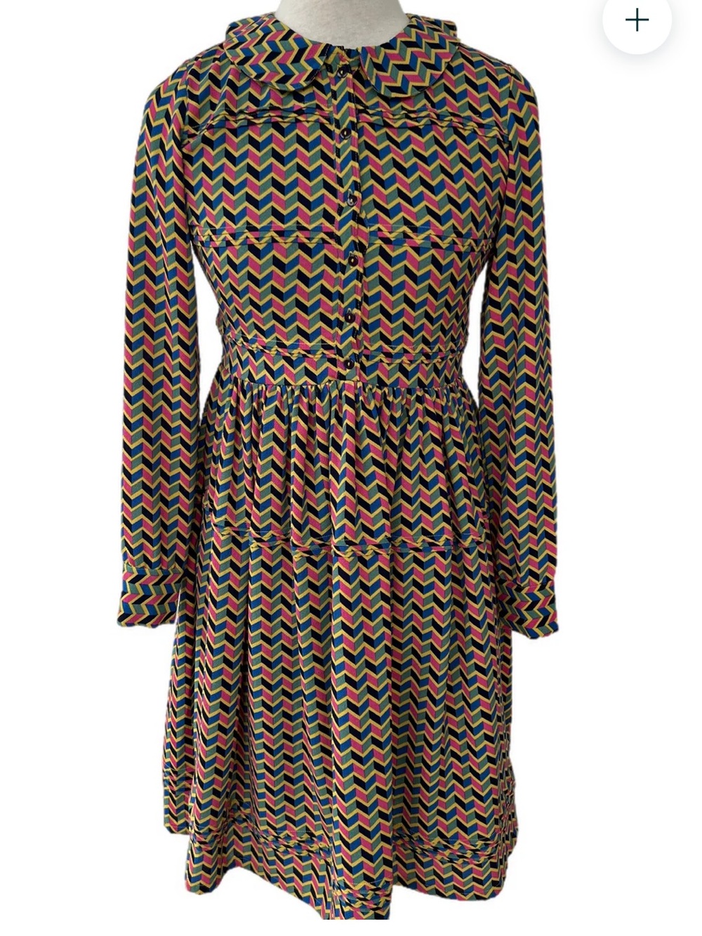 Fever London Heritage Dress Sz 14 Multicolor Button Front Peter Pan Collar Retro